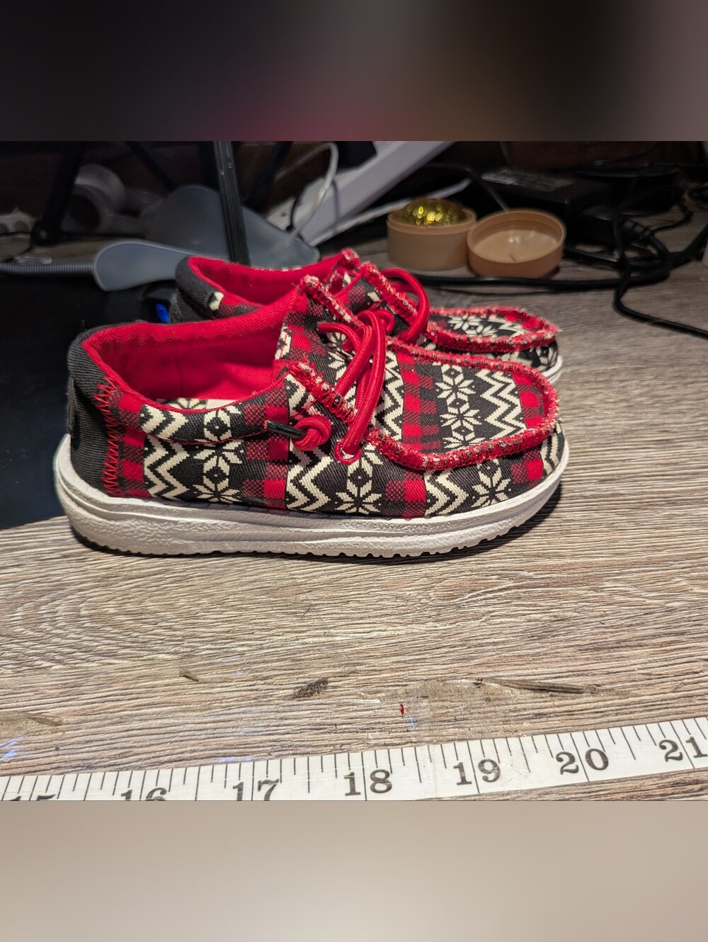 Hey‎ Dude Toddler Wally Ugly Sweater Red Black Shoes Size C8